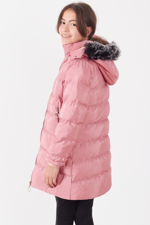 Kız Çocuk Mont Renkli Kapüşonlu Şişme Mont 14534