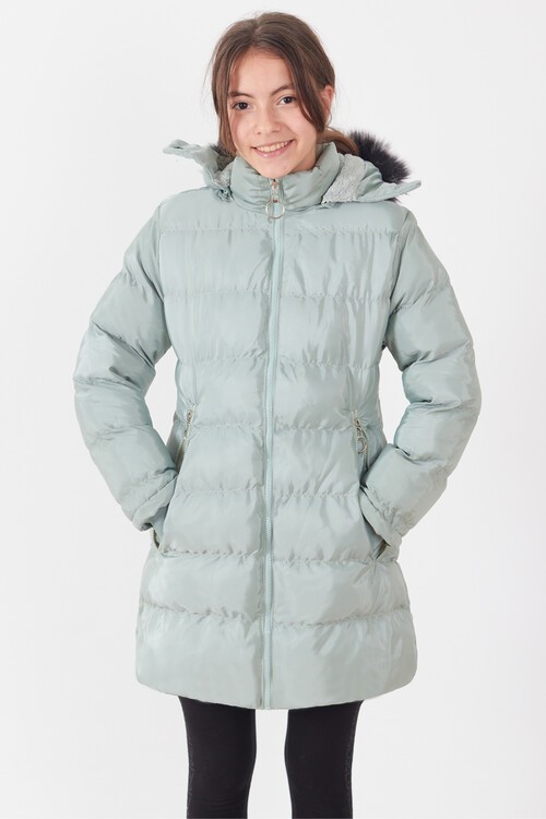 Kız Çocuk Mont Renkli Kapüşonlu Şişme Mont 14534