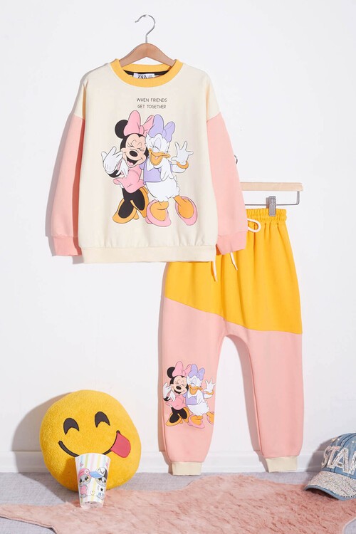 Kız Çocuk Renkli Karakter Baskılı Eşofman Takımı 2-8 Yaş 14596