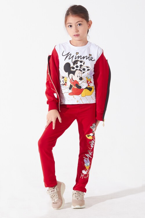 Kız Çocuk Simli Minnie Baskılı Hırkalı 3lü Eşofman Takımı 14587