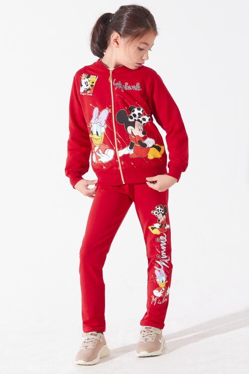 Kız Çocuk Simli Minnie Baskılı Hırkalı 3lü Eşofman Takımı 14587