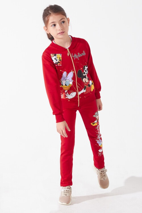 Kız Çocuk Simli Minnie Baskılı Hırkalı 3lü Eşofman Takımı 14587