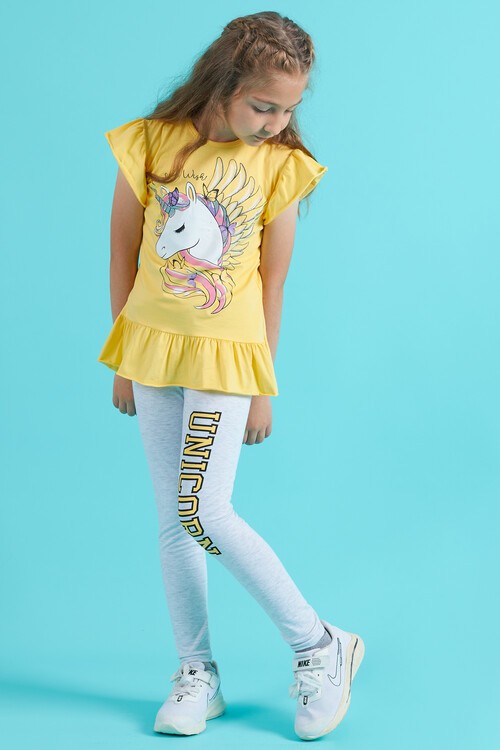 Kız Çocuk Taytlı 2li Takım Unicorn Baskı 13821