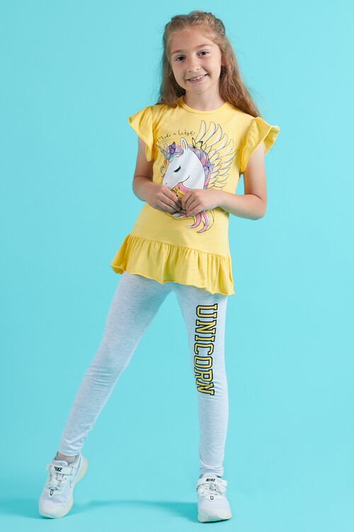 Kız Çocuk Taytlı 2li Takım Unicorn Baskı 13821
