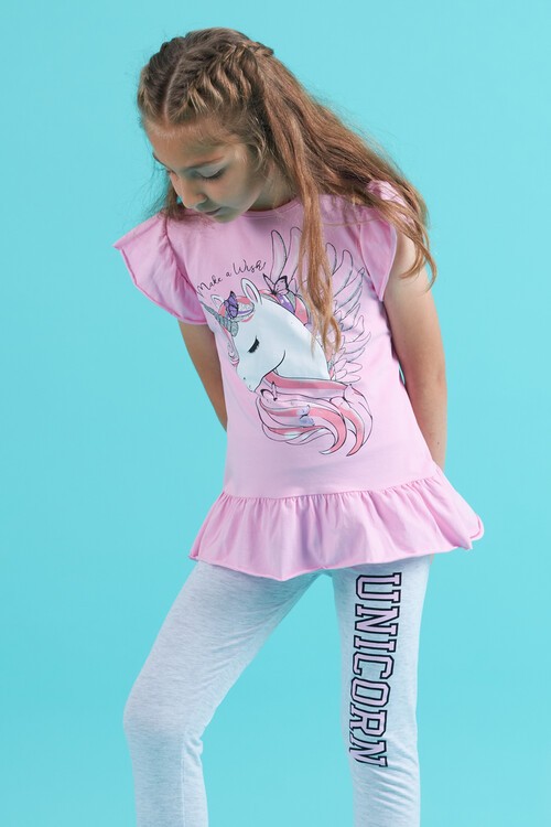 Kız Çocuk Taytlı 2li Takım Unicorn Baskı 13821