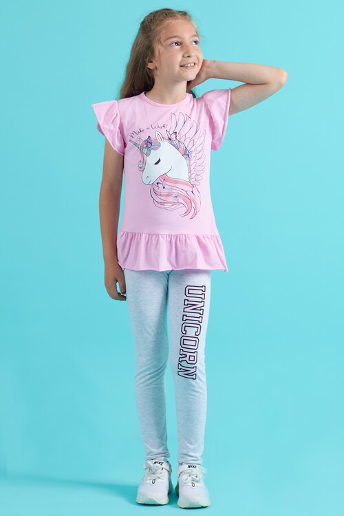 Kız Çocuk Taytlı 2li Takım Unicorn Baskı 13821