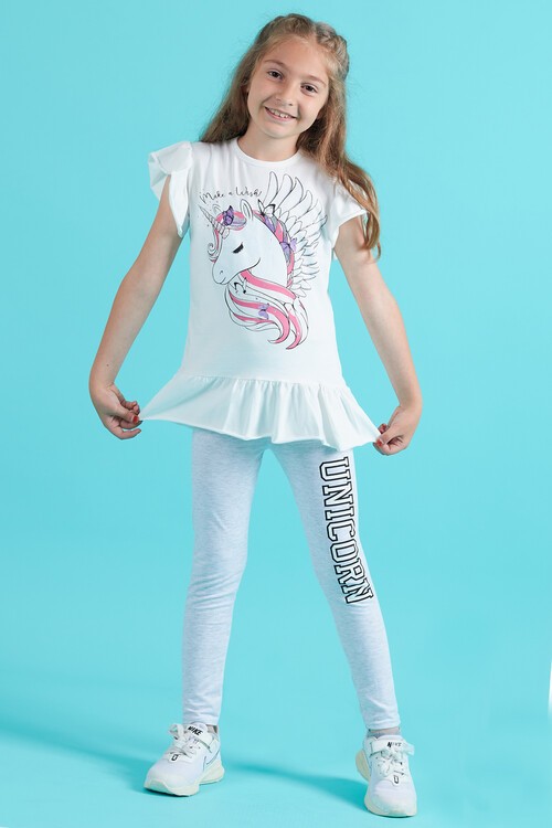 Kız Çocuk Taytlı 2li Takım Unicorn Baskı 13821