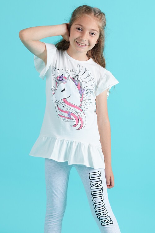 Kız Çocuk Taytlı 2li Takım Unicorn Baskı 13821