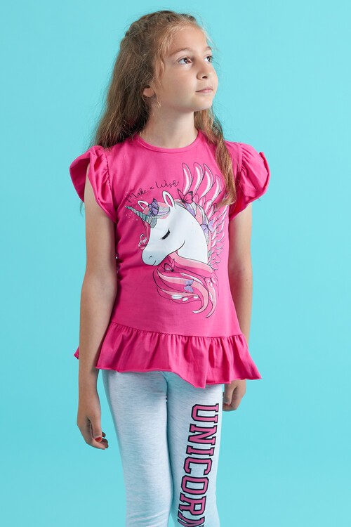 Kız Çocuk Taytlı 2li Takım Unicorn Baskı 13821