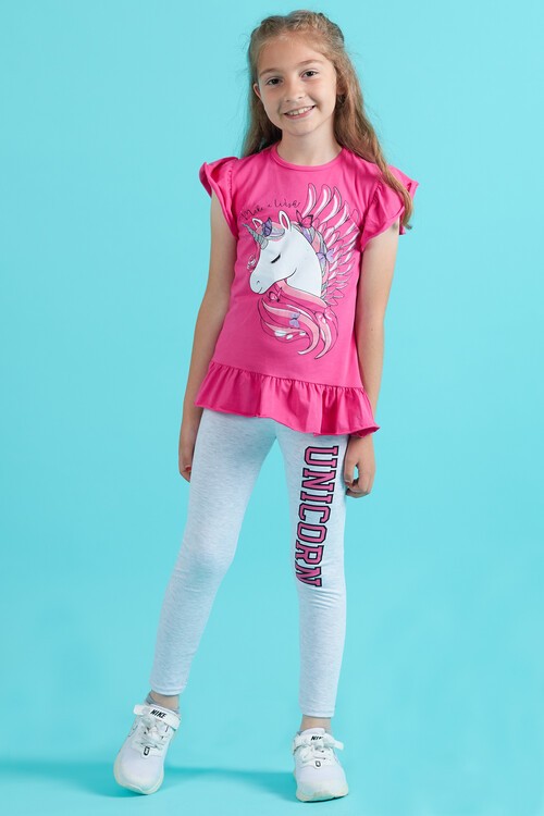 Kız Çocuk Taytlı 2li Takım Unicorn Baskı 13821