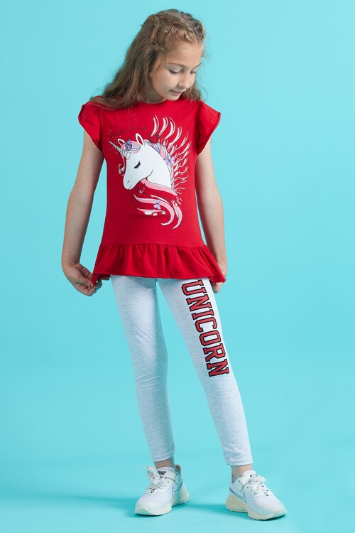 Kız Çocuk Taytlı 2li Takım Unicorn Baskı 13821
