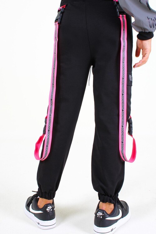 Kız Çocuk Siyah Fosfor Pembe Şeritli Pantolon 14505