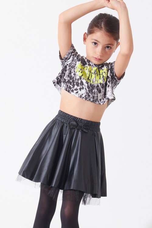Kız Çocuk Siyah Tüllü Deri Etek 4-12 Yaş 13794