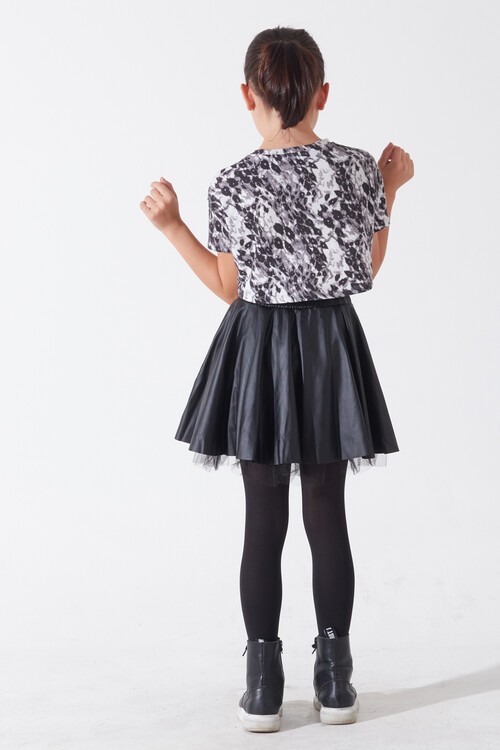 Kız Çocuk Siyah Tüllü Deri Etek 4-12 Yaş 13794