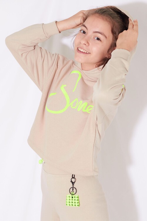 Kız Çocuk Some Yazı Baskılı Kapşonlu Takım 10-15 Yaş 14129