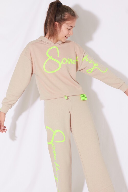 Kız Çocuk Some Yazı Baskılı Kapşonlu Takım 10-15 Yaş 14129