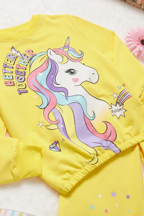 Kız Çocuk Unicorn Baskılı İspanyol Paça Eşofman Takımı 14610