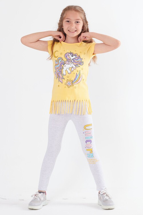 Kız Çocuk Unicorn Desenli Püsküllü Takım 3-10 Yaş 13822