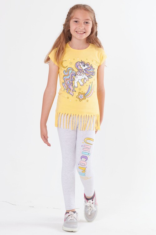 Kız Çocuk Unicorn Desenli Püsküllü Takım 3-10 Yaş 13822