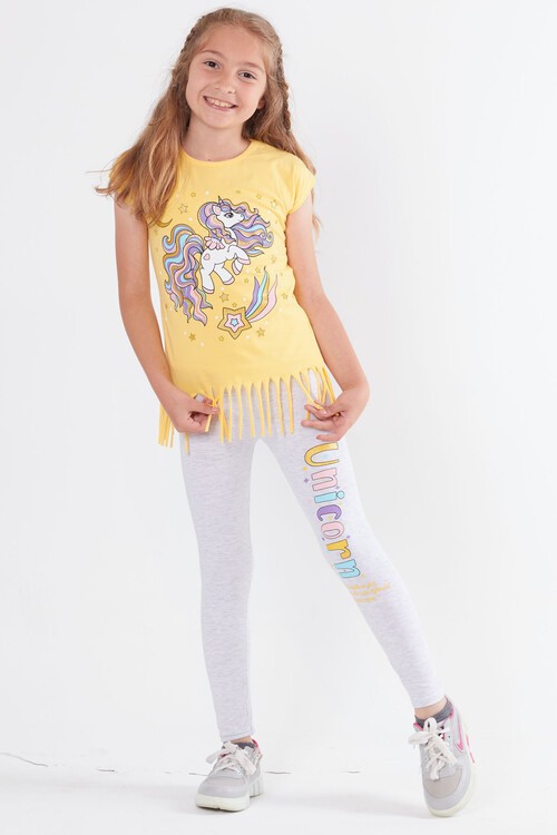 Kız Çocuk Unicorn Desenli Püsküllü Takım 3-10 Yaş 13822