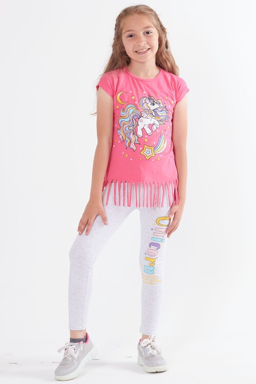 Kız Çocuk Unicorn Desenli Püsküllü Takım 3-10 Yaş 13822