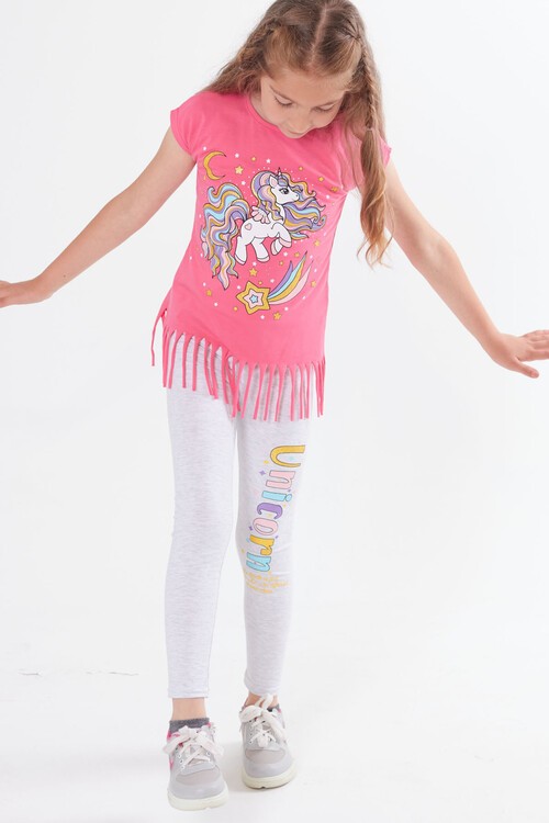 Kız Çocuk Unicorn Desenli Püsküllü Takım 3-10 Yaş 13822