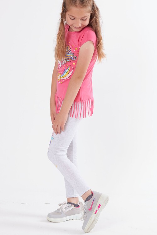 Kız Çocuk Unicorn Desenli Püsküllü Takım 3-10 Yaş 13822