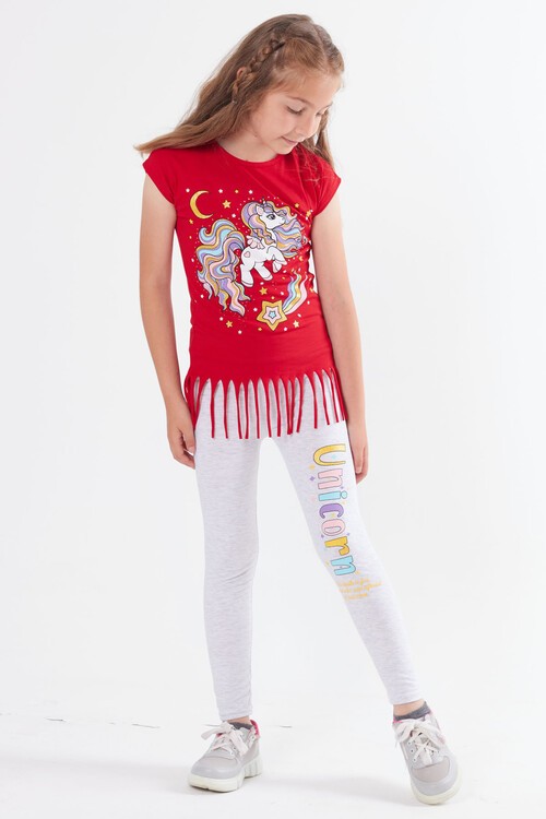 Kız Çocuk Unicorn Desenli Püsküllü Takım 3-10 Yaş 13822