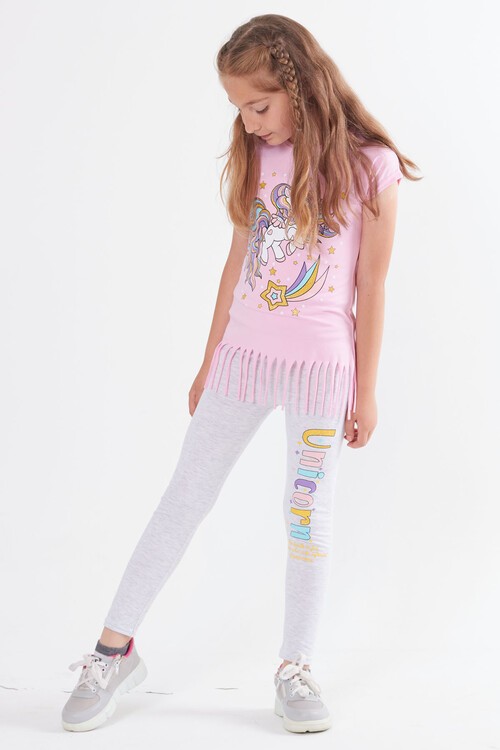 Kız Çocuk Unicorn Desenli Püsküllü Takım 3-10 Yaş 13822