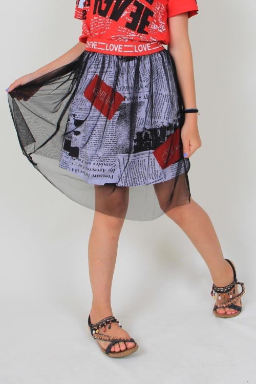 Kız Çocuk Yazı Baskılı Tüllü Etek 14572