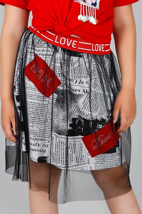 Kız Çocuk Yazı Baskılı Tüllü Etek 14572