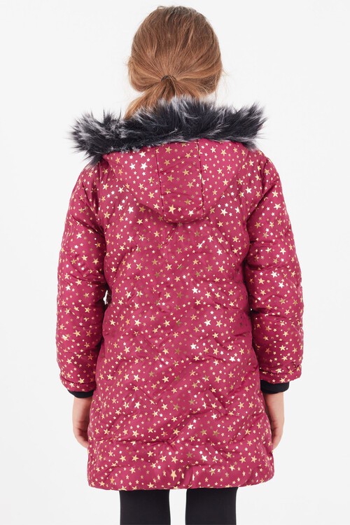 Kız Çocuk Mont Yıldız Desenli Kapüşonlu Şişme Mont 14535