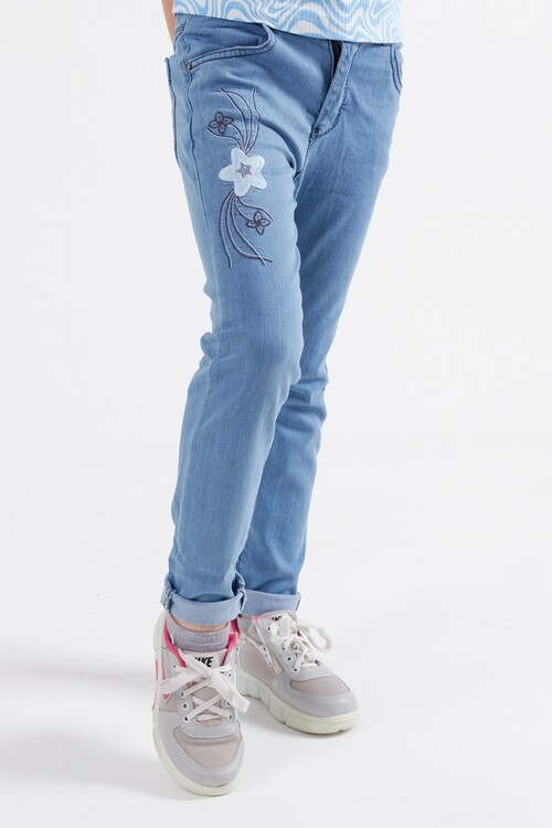 Kız Çocuk Jean Pantolon Yıldız Desenli Ayarlanabilir Bel 13923