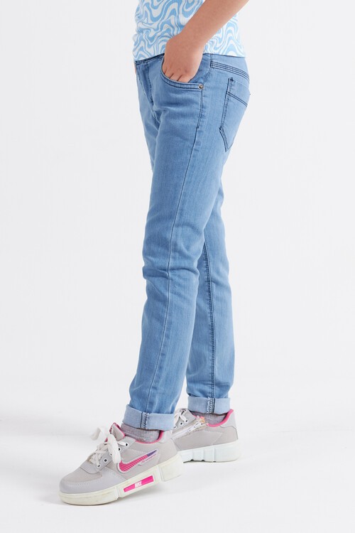 Kız Çocuk Jean Pantolon Yıldız Desenli Ayarlanabilir Bel 13923