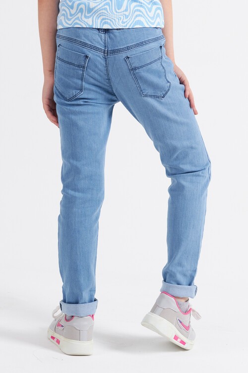 Kız Çocuk Jean Pantolon Yıldız Desenli Ayarlanabilir Bel 13923