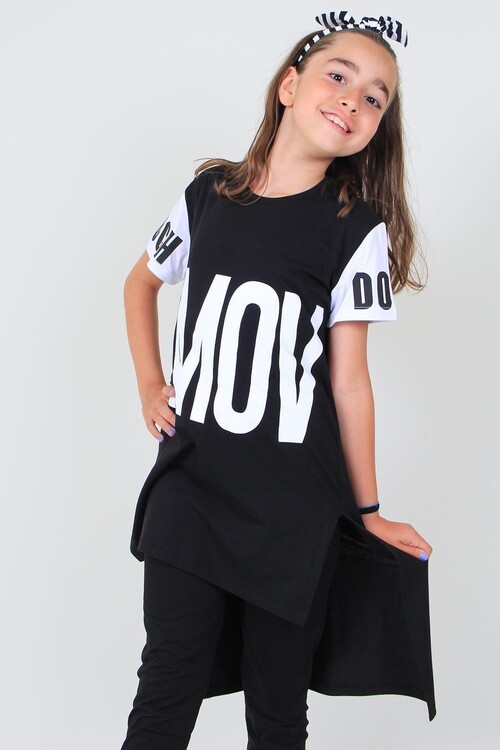 Kız Çocuk Yırtmaçlı Elbise Baskılı 14524