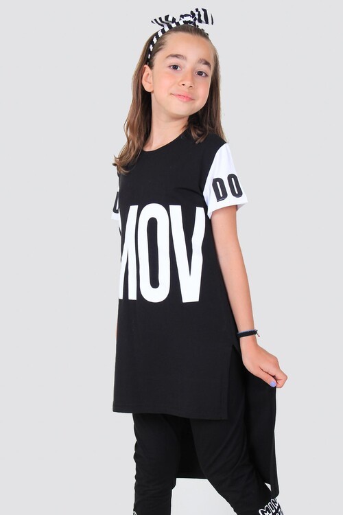 Kız Çocuk Yırtmaçlı Elbise Baskılı 14524