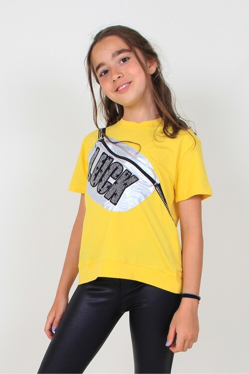 Kız T-shirt Simli Çantalı 14517