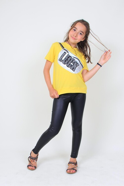 Kız T-shirt Simli Çantalı 14517