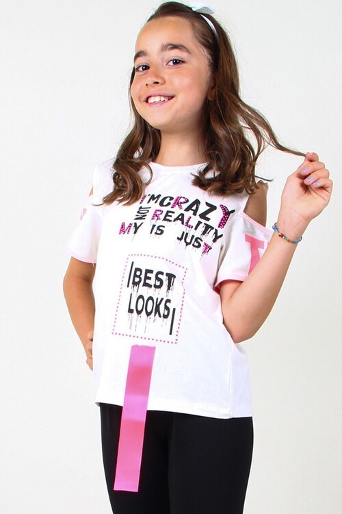 Kız T-shirt Yazı Baskılı 14519