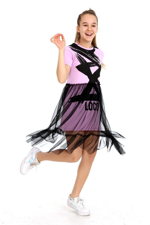 Siyah Tüllü Kız Elbise 14522