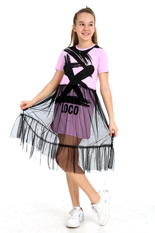 Siyah Tüllü Kız Elbise 14522