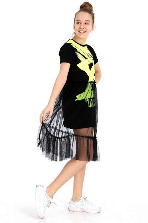 Siyah Tüllü Kız Elbise 14522