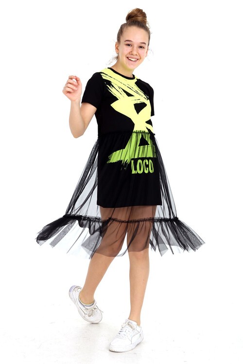 Siyah Tüllü Kız Elbise 14522