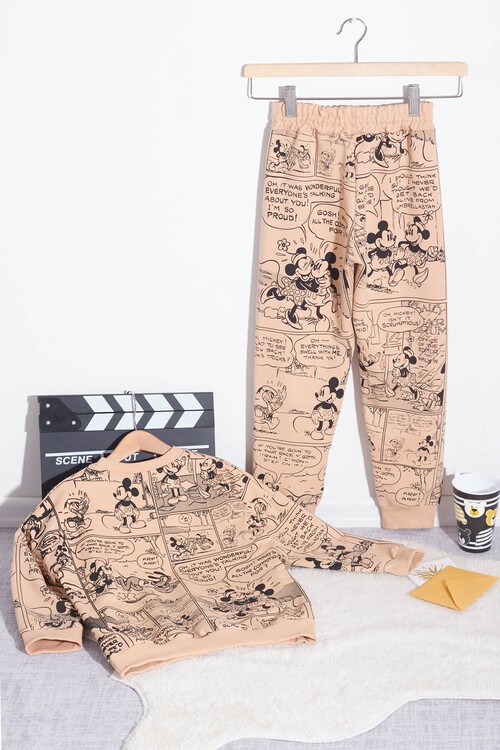 Unisex Mickey Karikatür Baskılı Çocuk Eşofman Takımı 14594