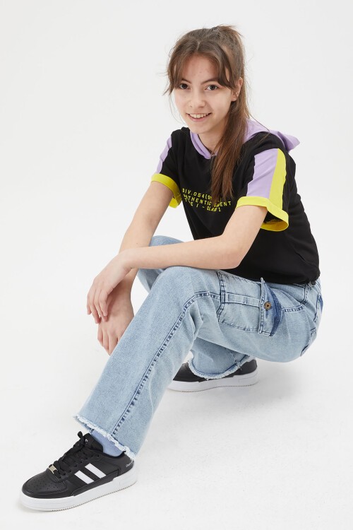 Açık Mavi Kargo Cepli Yüksek Bel Kız Jean Pantolon 15246