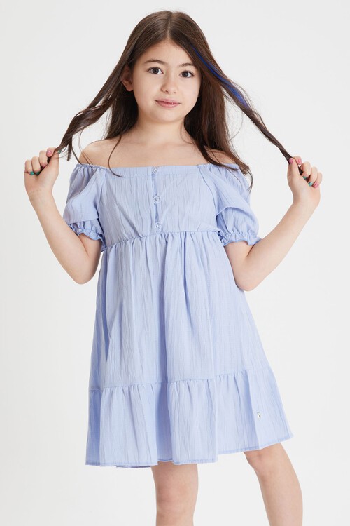 Açık Mavi Kız Çocuk Omuz Askılı Elbise 15081