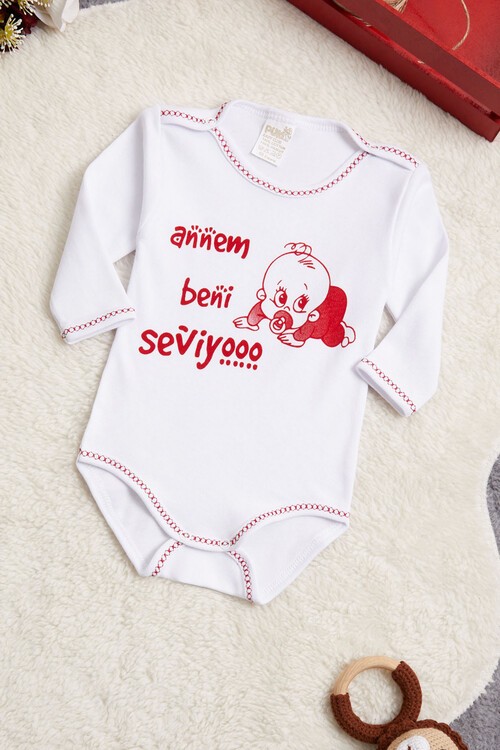 Bebek Çıtçıtlı Uzun Kol  Badi Annem Beni Seviyor 14654
