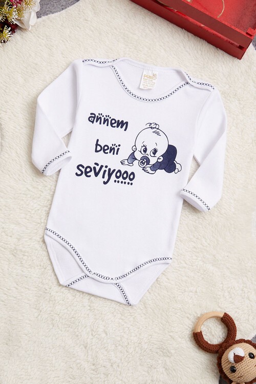 Bebek Çıtçıtlı Uzun Kol  Badi Annem Beni Seviyor 14654