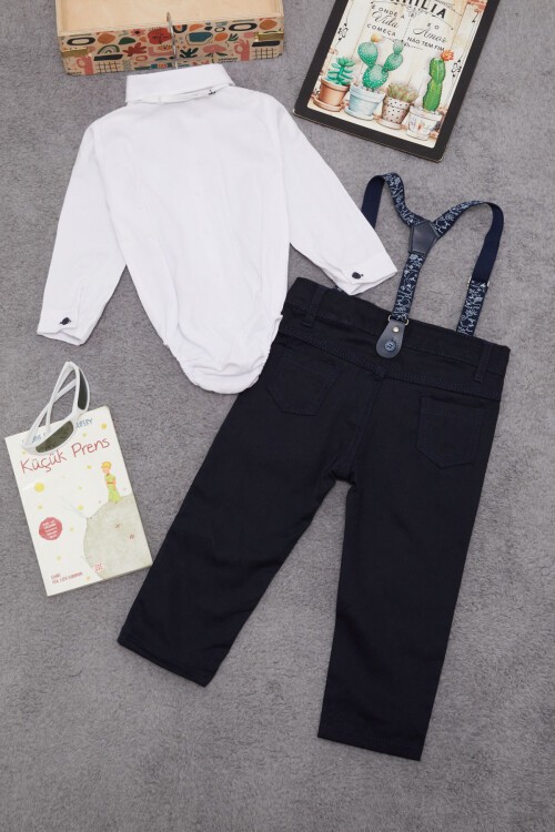 Beyaz Çıtçıtlı Gömlekli Pantolonlu Erkek Bebek Takım 15383